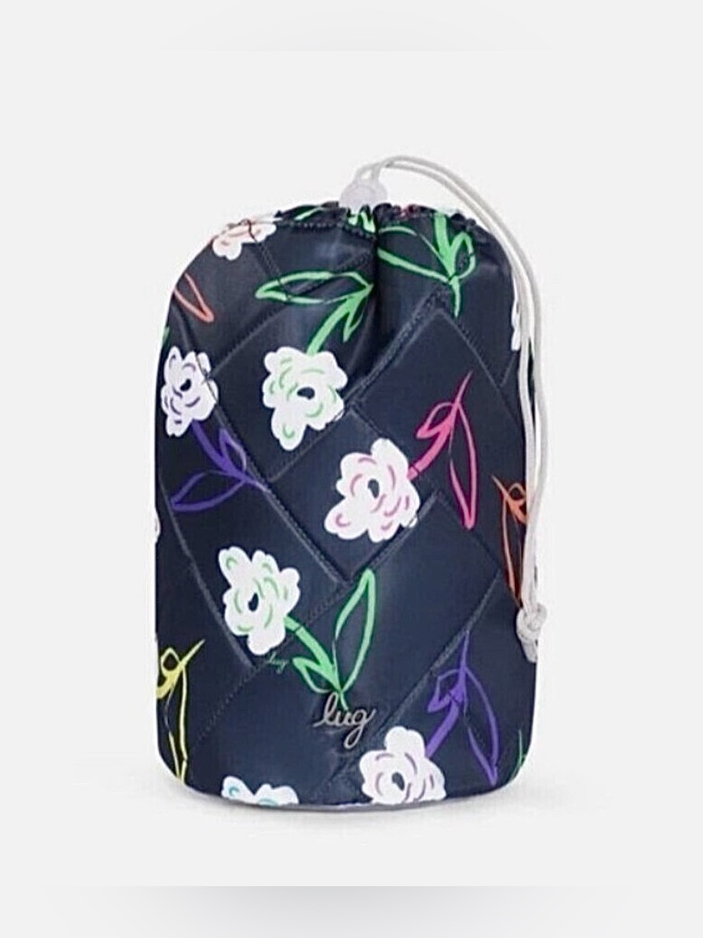 Lug Tumbler Storage Pouch Navy Floral Quilted Drawstring Cinch Top NWOT